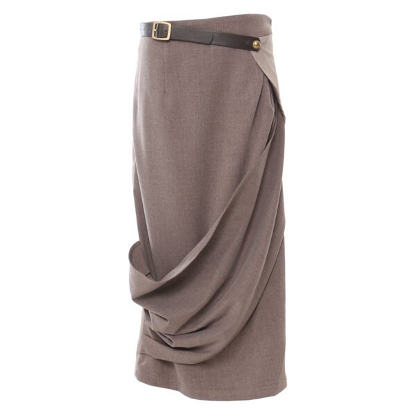 Soft Color Contrast Patchwork Belt Skirt For Women - Image 2