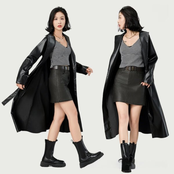Extra Long Bathrobe Leather Wind Coat Women's Leather Jacket - Image 3