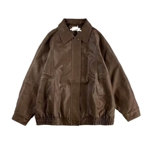 Japanese-style Retro Distressed Lapel Pu Jacket - Image 2