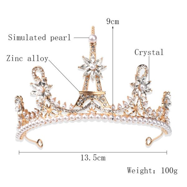 Golden Crown Eiffel Tower Rhinestone Flower Crown - Image 4
