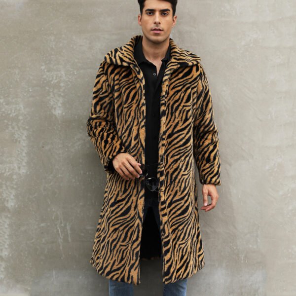 Men's Square Collar Imitation Fur Long Coat Overcoat - Image 2