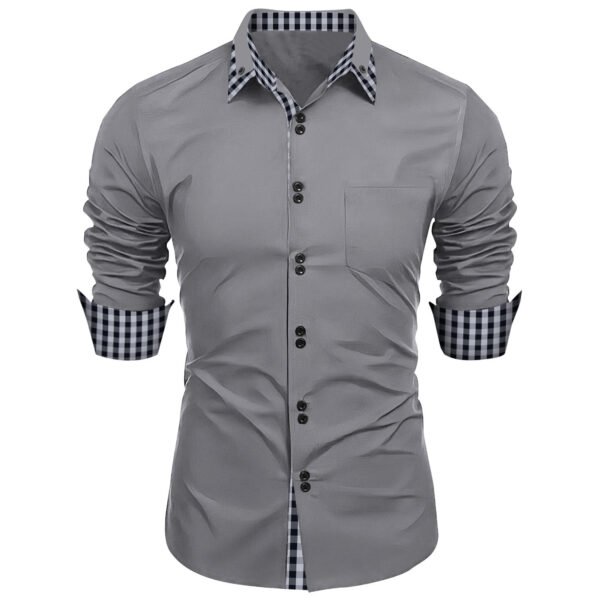 Collar Stitching Plaid Lapel Shirt European And American - Image 4
