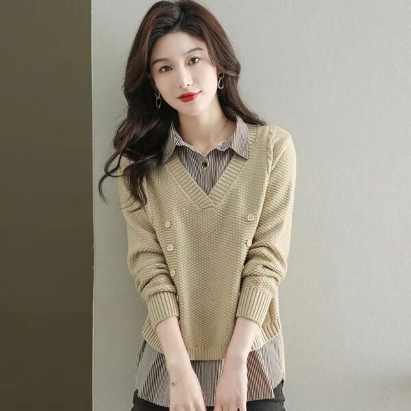 Women's Loose Bottoming Shirt Trendy Stitching Top - Image 2