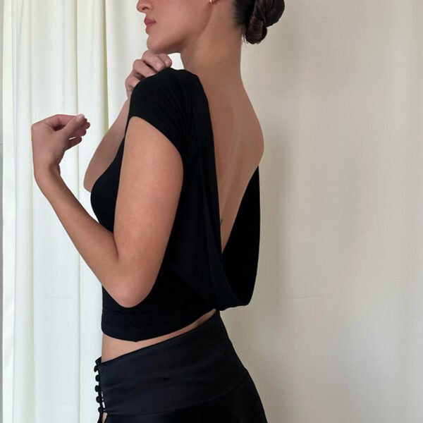 European And American Ins Style Hot Girl Sexy Big Backless Round Neck Short Sleeve - Image 4