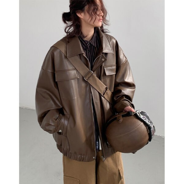 Spring And Autumn Leisure Japanese Loose Leather Jacket - Image 3