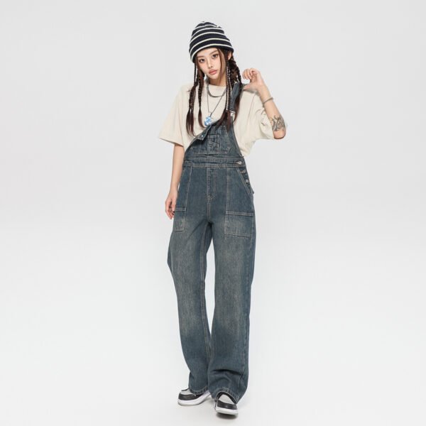 Denim Suspender Pants Women's Design Sense Loose Washed-out - Image 2