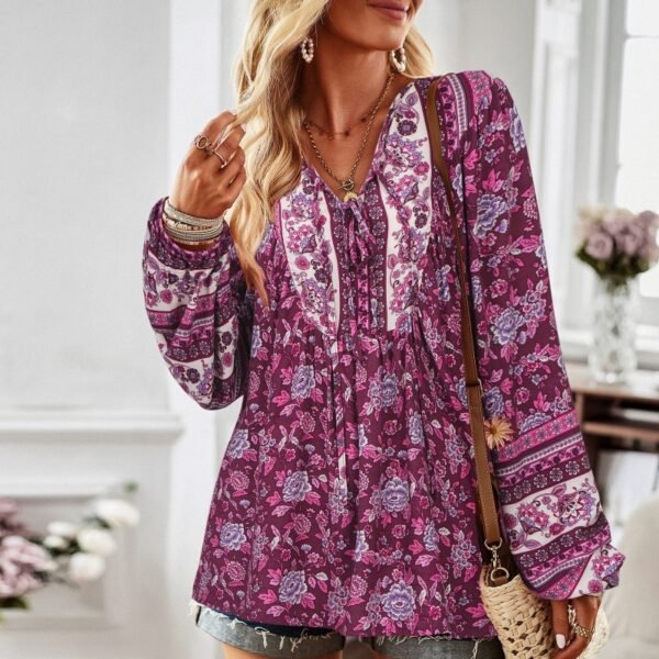 European And American Women's Clothing Printed Long Sleeve Shirt - Image 6