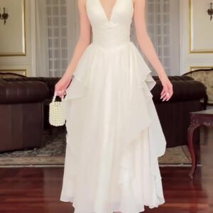 Sleeveless Ruffled White Dress