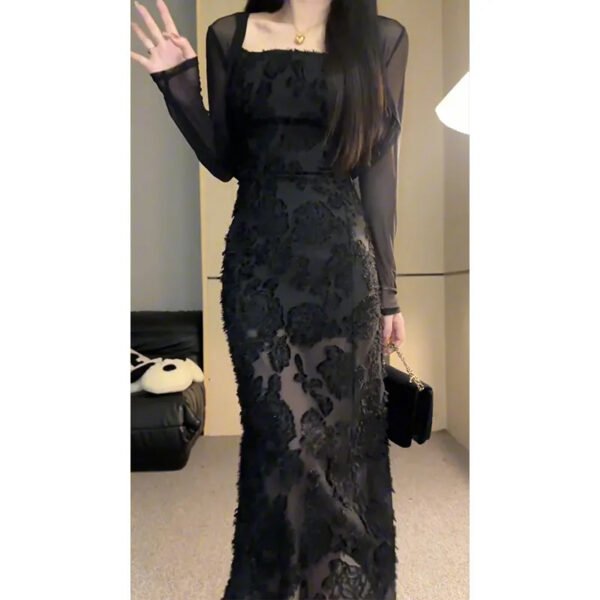 Elegant Black Lace Sling Dress - Image 7