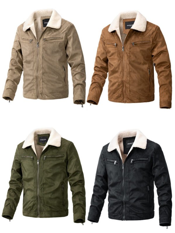 Suede Fabric Jacket Men's Zipper Cardigan Casual Berber Fleece Coat - Image 2