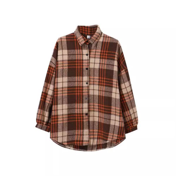 Retro Brushed Plaid Long-sleeved Shirt For Women - Image 2