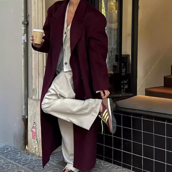 Wine Red Long Lapel Blazer - Image 5