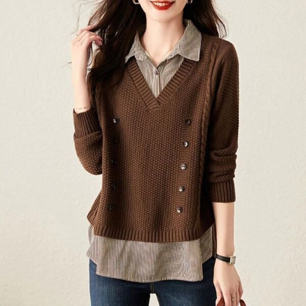 Women's Loose Bottoming Shirt Trendy Stitching Top - Image 4