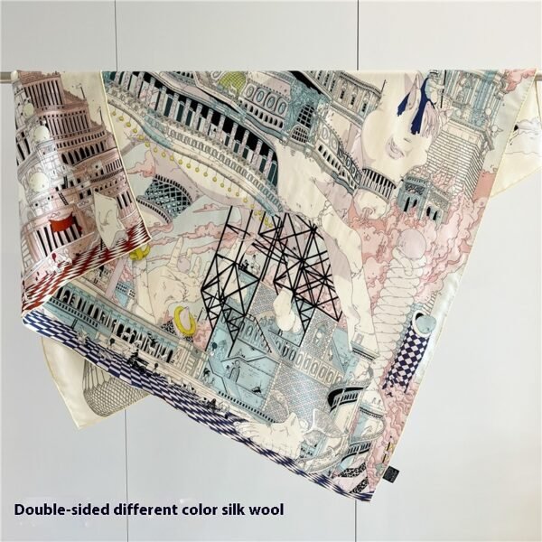 Tropical Rainforest FINSBURY Double-sided Different Color Silk Wool Large Kerchief - Image 4