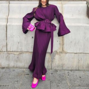 Fashion Two-piece Suit Patchwork Ruffled Top Suit