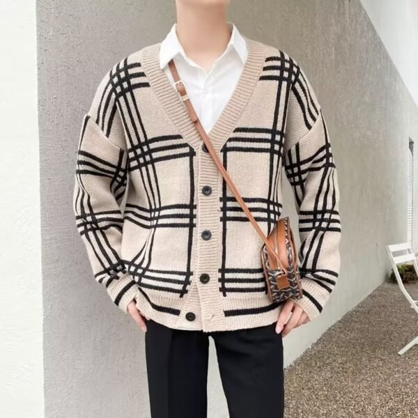 Striped Knitted Cardigan Coat Retro Men - Image 3