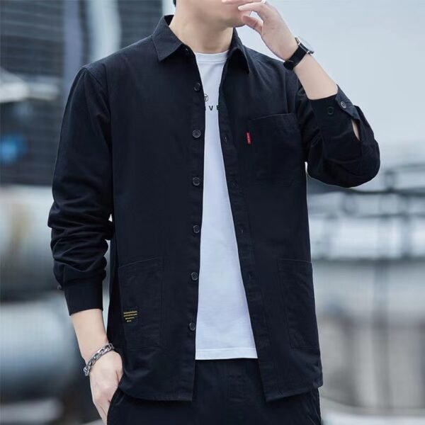 Casual Lapel Long Sleeve Shirt With Pockets Spring And Autumn Jacket Shirt Men's Tops - Image 3