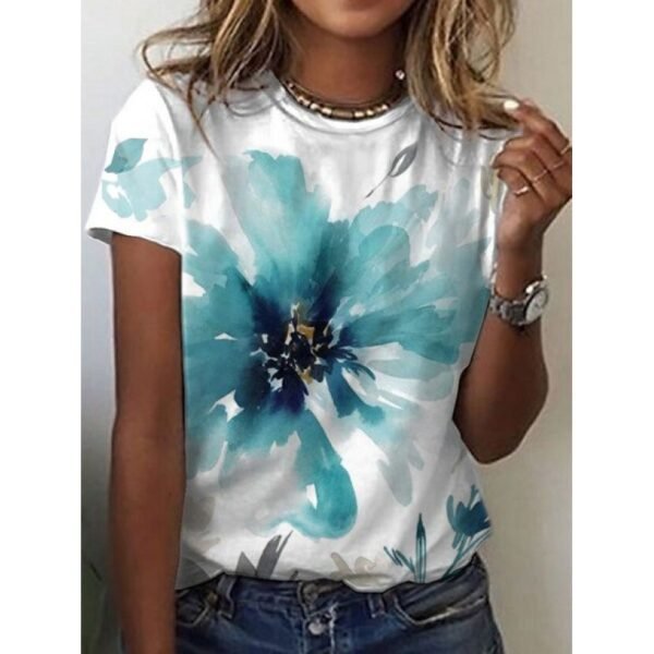 Women's Floral Print Short Sleeve T-shirt Top - Image 6