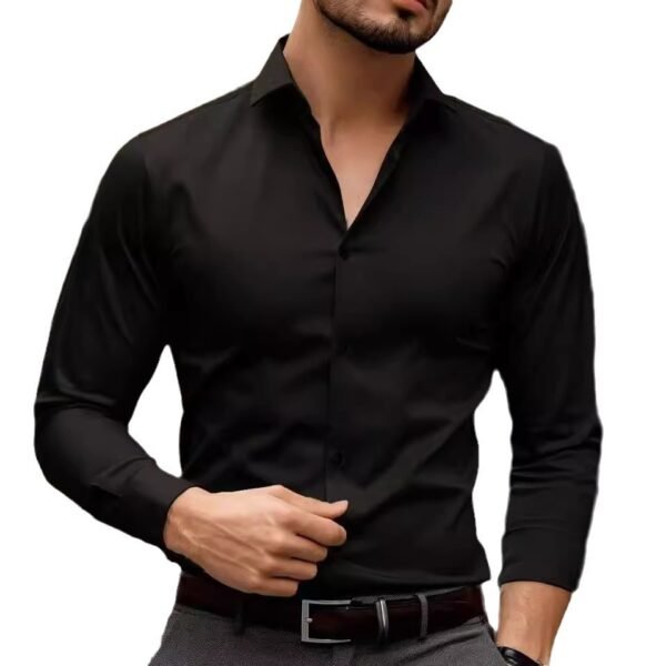 Business Lapel Shirt Solid Color Long Sleeve Casual - Image 5