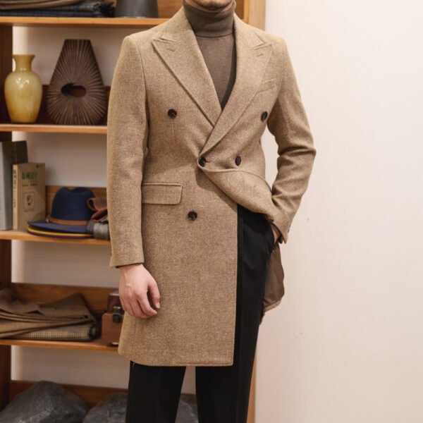 Autumn And Winter Brown Bar MACN Warm Wool Overcoat - Image 2