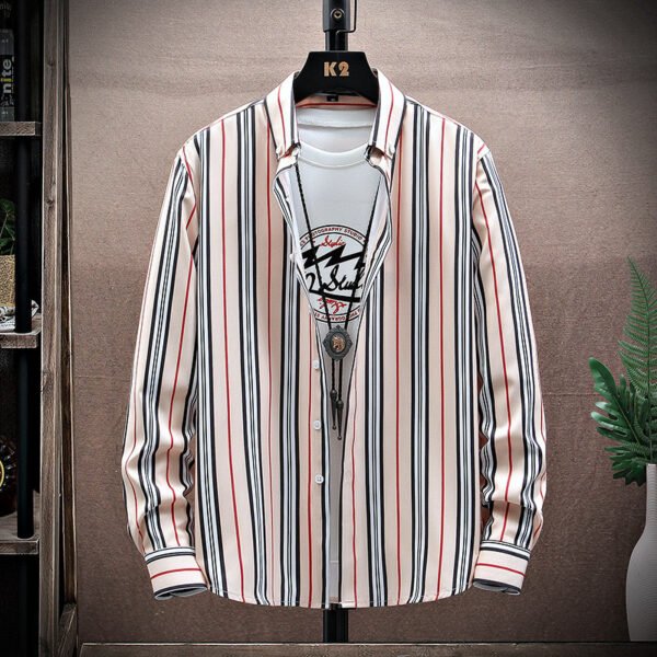 Men's Long Sleeve Lapel Striped Casual Shirt - Image 4