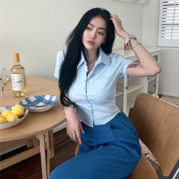 Summer Pure Desire Waist Sexy Hot Girl Shirt Short Sleeve - Image 3