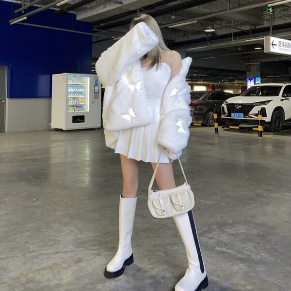 Casual Loose Plush Reflective Faux Leather Coat - Image 3