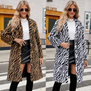 Zebra Print Faux Fur Coat