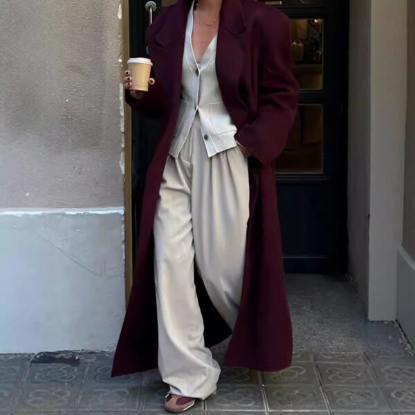 Wine Red Long Lapel Blazer - Image 4