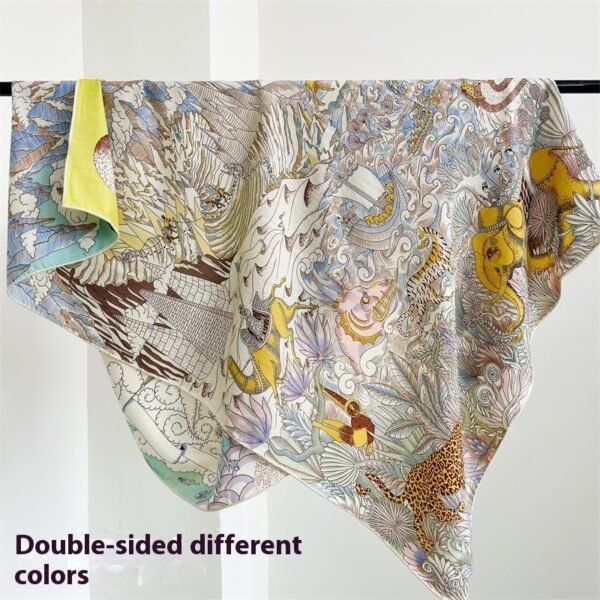 Tropical Rainforest FINSBURY Double-sided Different Color Silk Wool Large Kerchief - Image 8