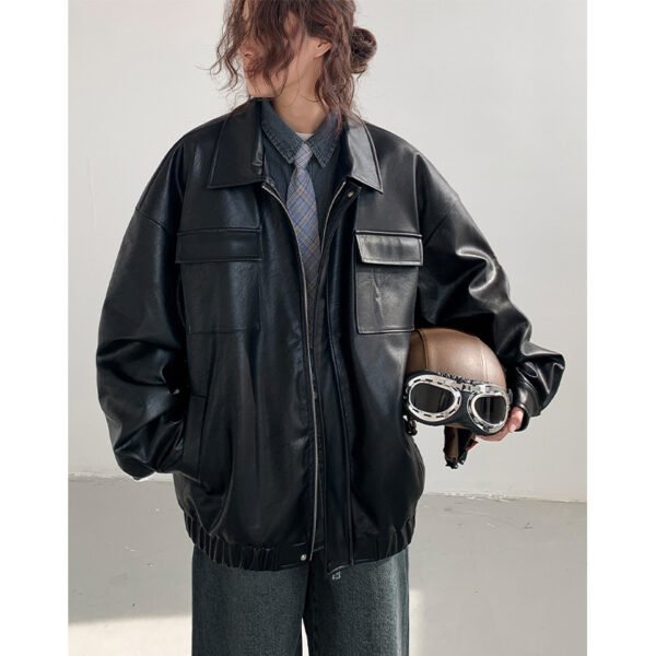 Spring And Autumn Leisure Japanese Loose Leather Jacket - Image 2