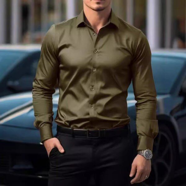 Business Lapel Shirt Solid Color Long Sleeve Casual - Image 3