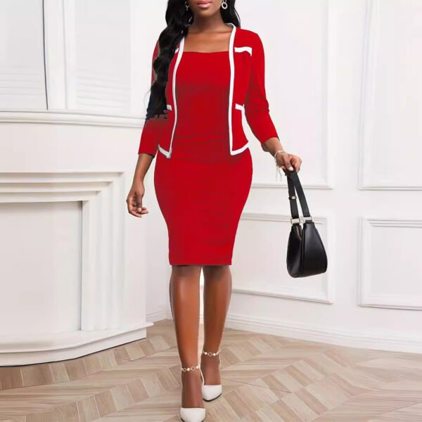 European And American Three-quarter Sleeve Fake 2 Pieces Stitching Professional Hip Bag Dress - Image 4