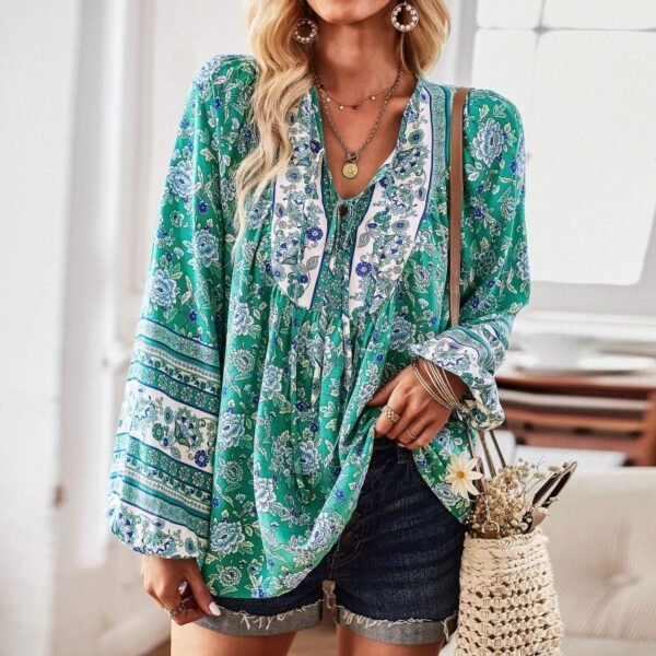 European And American Women's Clothing Printed Long Sleeve Shirt - Image 5
