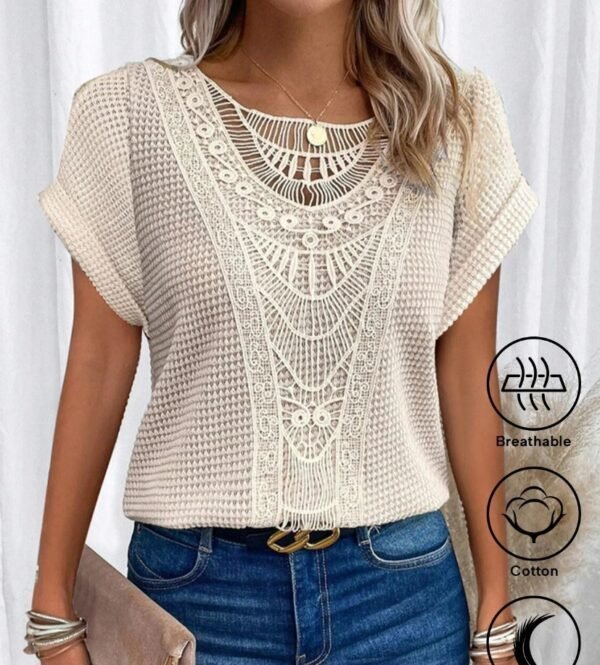 Summer Hollow Out Short-sleeved T-shirt Women's Clothing - Image 2
