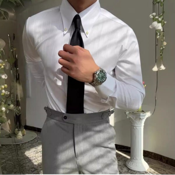 Spring Striped Four Seasons Shirt Elastic Fashion Men - Image 2