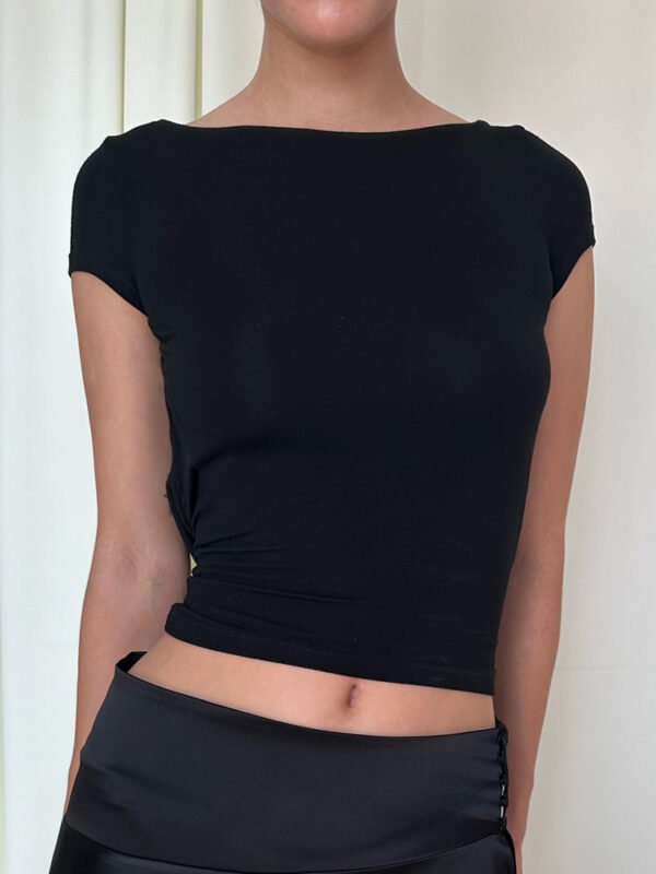 European And American Ins Style Hot Girl Sexy Big Backless Round Neck Short Sleeve - Image 7