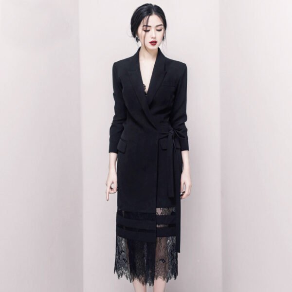 Lace Long Patchwork Suit Skirt Black Dress - Image 7