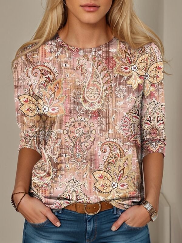 Women's Geometric 3D Digital Printed Loose Long Sleeves Sweater - Image 2
