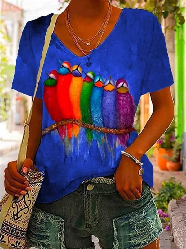 V-neck Woodpecker 3D Digital Women's Printed Wear - Image 7