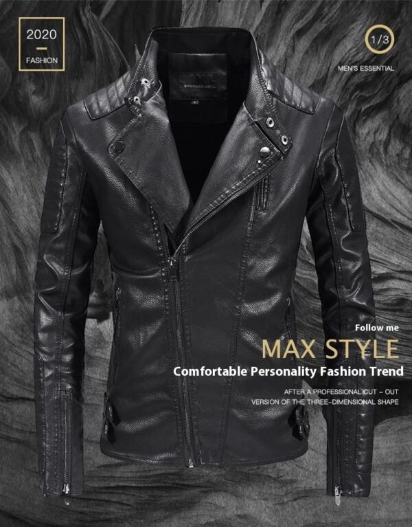 Trendy Leather Jacket Men's Fleece-lined PU Jacket - Image 8