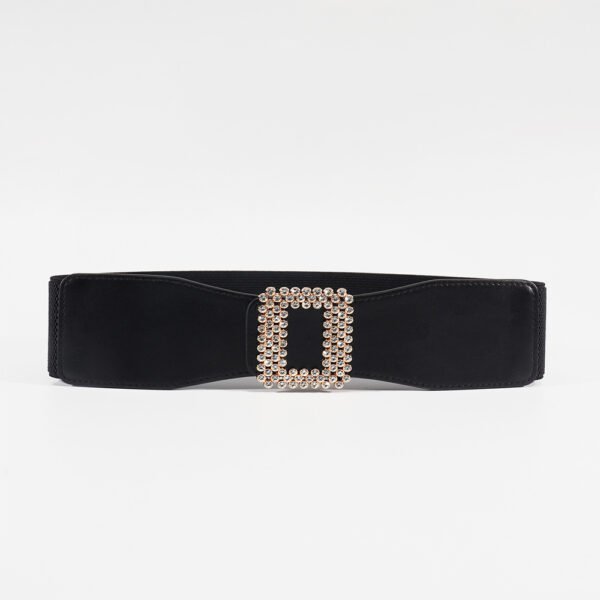 Elastic Female Black Rhinestone Square Buckle Elastic Waistband - Image 6