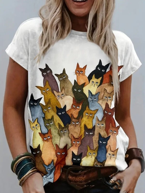 Multicolor Printing Round Neck Short Sleeve T-shirt - Image 9