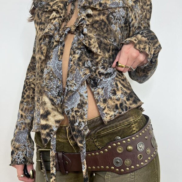 Hollow Sexy Hot Girl Leopard-print Shirt Top - Image 3