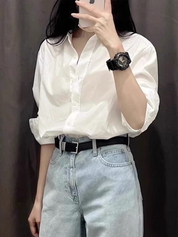 White Cotton Shirt Women's Long Sleeve - Image 5