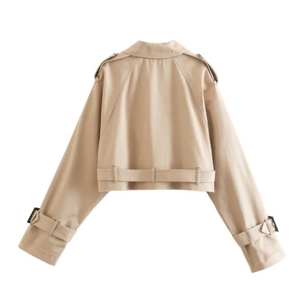 Long Sleeve Short Casual Solid Color Trench Coat - Image 4