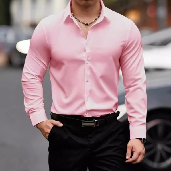 Business Lapel Shirt Solid Color Long Sleeve Casual - Image 2