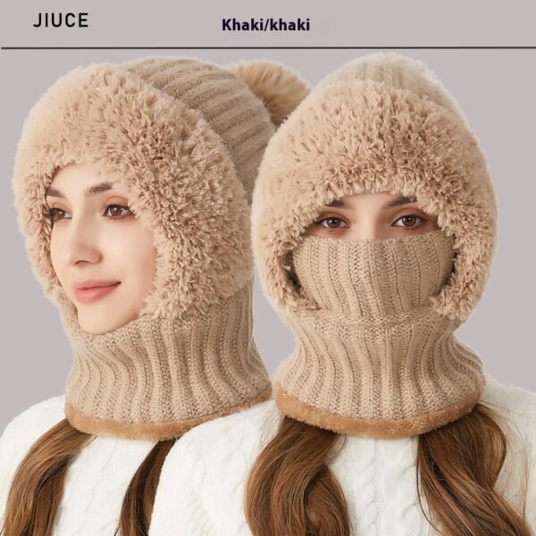 High Elastic Solid Color Knitted Hat Scarf Mask One-piece - Image 6