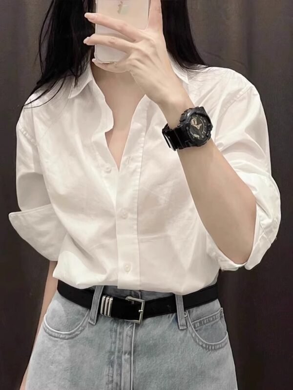 White Cotton Shirt Women's Long Sleeve - Image 6