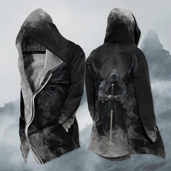 Autumn Winter Fleece Thickened Skull Print Coat Trench Coat - Image 7
